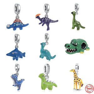 925 Silver Dinosaur Crocodile Giraffe Charm Bead Pendant Fit Bracelet