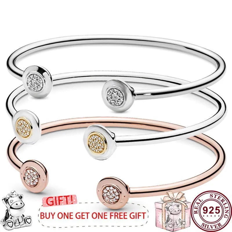 925 Silver Round Open Women's Bracelet - Elegant Charm Jewelry