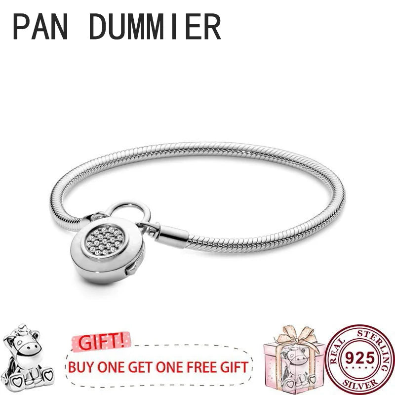 925 Silver Round Clasp Snake Bone Women's Logo Bracelet