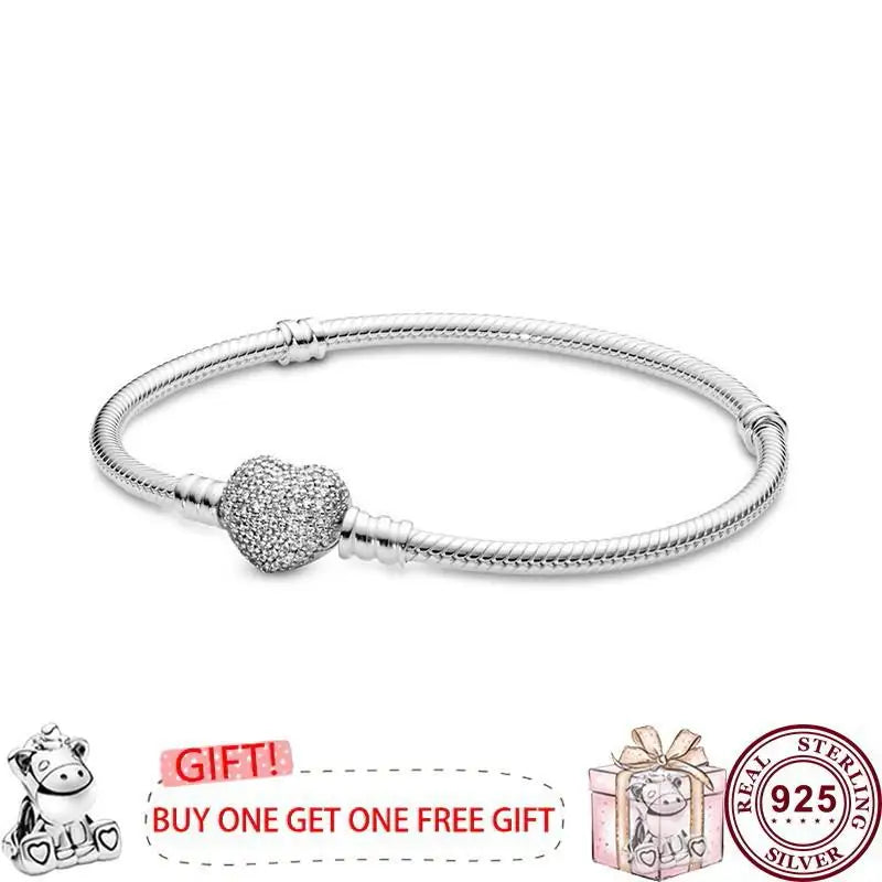 925 Silver Heart Women's Bracelet, Elegant Charm Jewelry