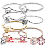 925 Silver Heart Padlock Bracelet, Original High-quality Charm Jewelry