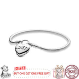 925 Silver Heart Padlock Bracelet, Original High-quality Charm Jewelry