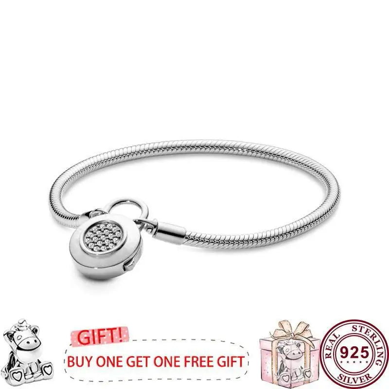 925 Silver Oath Round Lock Women's Snake Bone Bracelet