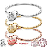 925 Silver Oath Round Lock Women's Snake Bone Bracelet