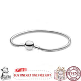 925 Silver Round Button Snake Bone Women's Bracelet