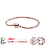 925 Silver Round Button Snake Bone Women's Bracelet