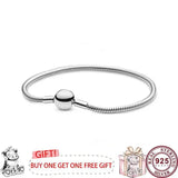 925 Silver Round Button Snake Bone Women's Bracelet