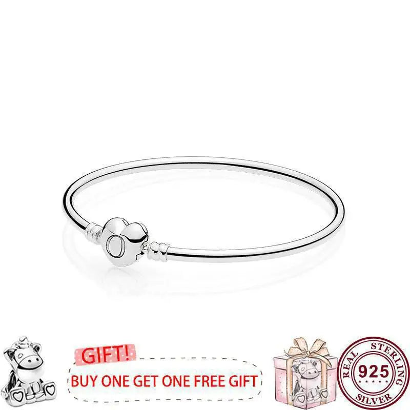 925 Silver Love Heart Snake Bone Bracelet High Charm Jewelry