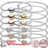 925 Silver Love Heart Snake Bone Bracelet High Charm Jewelry