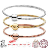 925 Silver Silk Braided Button Women's Bracelet