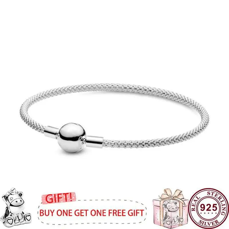 925 Silver Silk Braided Button Women's Bracelet