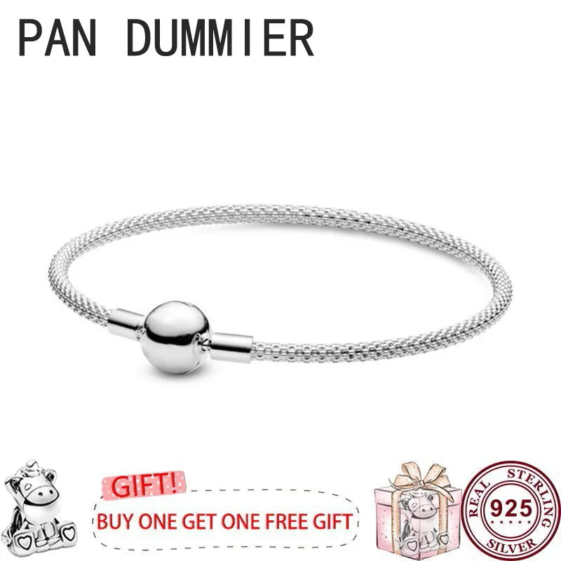 925 Silver Woven Button Women's Bracelet for DIY Charm Jewelry