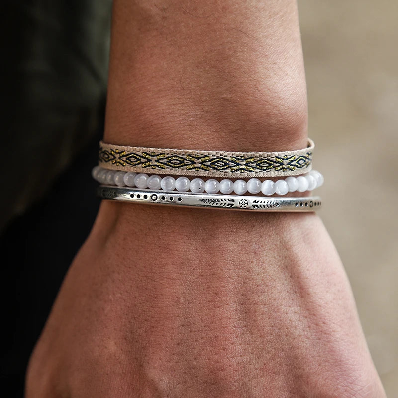 925 Silver Plated Cat's Eye Beads Bracelet for Men