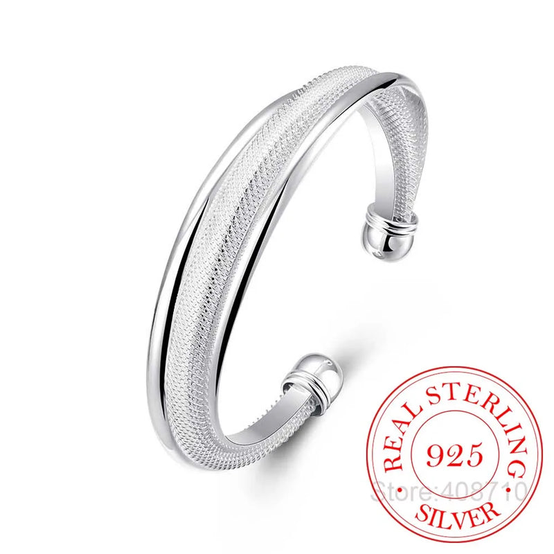 925 Silver Wedding Open Bracelet For Women Men Nick Jewelry Lover Birthday