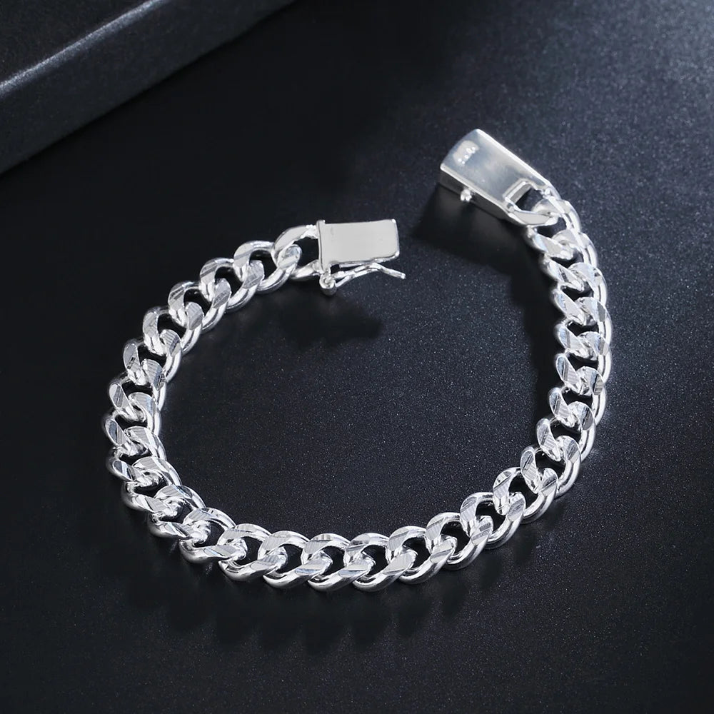 925 Silver Bracelets 10MM Classic Chain for Wedding Christmas