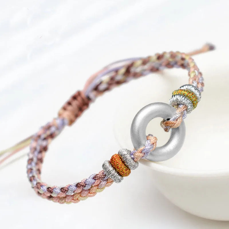 925 Silver Safe Buckle Woven Bracelet Lucky Rope Charm Bracelet