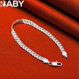 925 Silver 6mm Flat Side Chain Bracelet Wedding Party Charm Jewelry