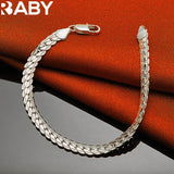 925 Silver 6mm Flat Side Chain Bracelet Wedding Party Charm Jewelry