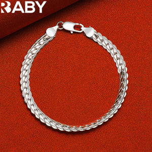 925 Silver 6mm Flat Side Chain Bracelet Wedding Party Charm Jewelry