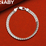 925 Silver 6mm Flat Side Chain Bracelet Wedding Party Charm Jewelry