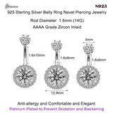 925 Silver 6mm Zircon Belly Piercing Jewelry Girl Belly Button Ring