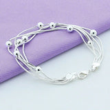 925 Silver Bracelet Snake Chain Round Beads Retro Wedding