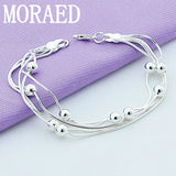 925 Silver Bracelet Snake Chain Round Beads Retro Wedding