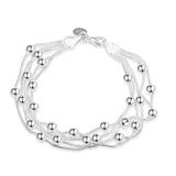 925 Silver Bracelet Snake Chain Round Beads Retro Wedding