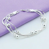 925 Silver Bracelet Snake Chain Round Beads Retro Wedding