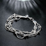 925 Silver Bracelet Snake Chain Round Beads Retro Wedding