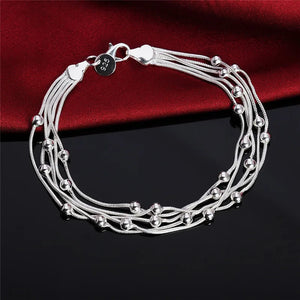 925 Silver Snake Chain Bracelet Round Beads Statement Jewelry for Women