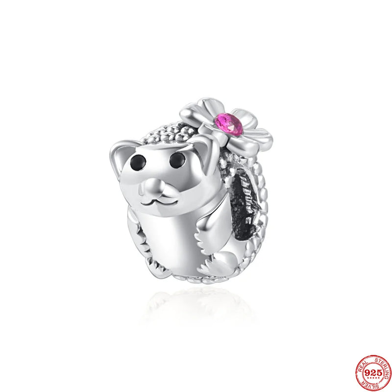 925 Silver Animal Charms Beads Teddy Poodle Frog Bracelet DIY Jewelry