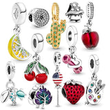 925 Silver Cherry Strawberry Charms Mushroom Beads Fit Bracelets DIY