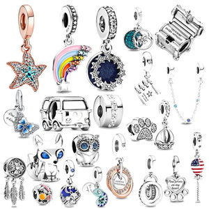925 Silver Fruit Mushroom Caterpillar Charms Beads for Bracelets DIY