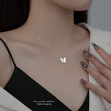 925 Silver Choker Necklace Shell Butterfly Pendant Girl Gift