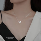 925 Silver Choker Necklace Shell Butterfly Pendant Girl Gift