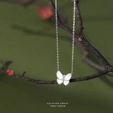 925 Silver Choker Necklace Shell Butterfly Pendant Girl Gift