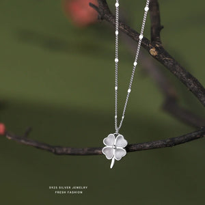 925 Silver Choker Necklaces Shell Four Clovers Pendants Girl Gift