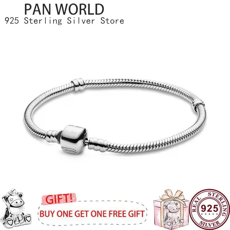 925 Silver Classic Cylindrical Button Women's Pan Bracelet