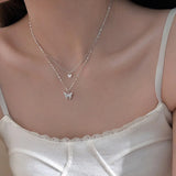925 Silver Butterfly Pendant Choker Gift Women NK07