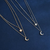 925 Silver Stars & Moon Choker Zircon Pendant Necklace Gift