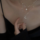925 Silver Stars & Moon Choker Zircon Pendant Necklace Gift