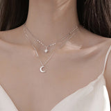 925 Silver Stars & Moon Choker Zircon Pendant Necklace Gift