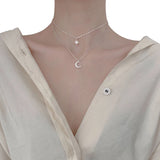 925 Silver Stars & Moon Choker Zircon Pendant Necklace Gift