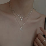 925 Silver Stars & Moon Choker Zircon Pendant Necklace Gift