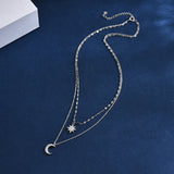 925 Silver Stars & Moon Choker Zircon Pendant Necklace Gift