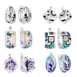 925 Silver Enamel Flower Stud Earrings Wedding Jewelry