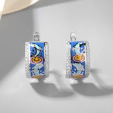 925 Silver Enamel Flower Stud Earrings Wedding Jewelry