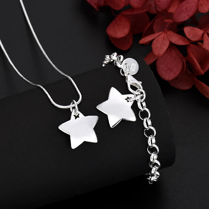 925 Silver Star Bracelet & Necklace Set for Women