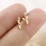 925 Silver European Style 14k Earrings For Women Olive Branch Leaf Sweet Jewelry